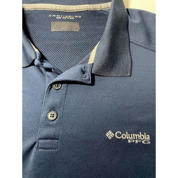 Columbia PFG Fishing Shirt Mens Medium Navy Omni-Shade Short Sleeve Polo - Picture 2 of 5